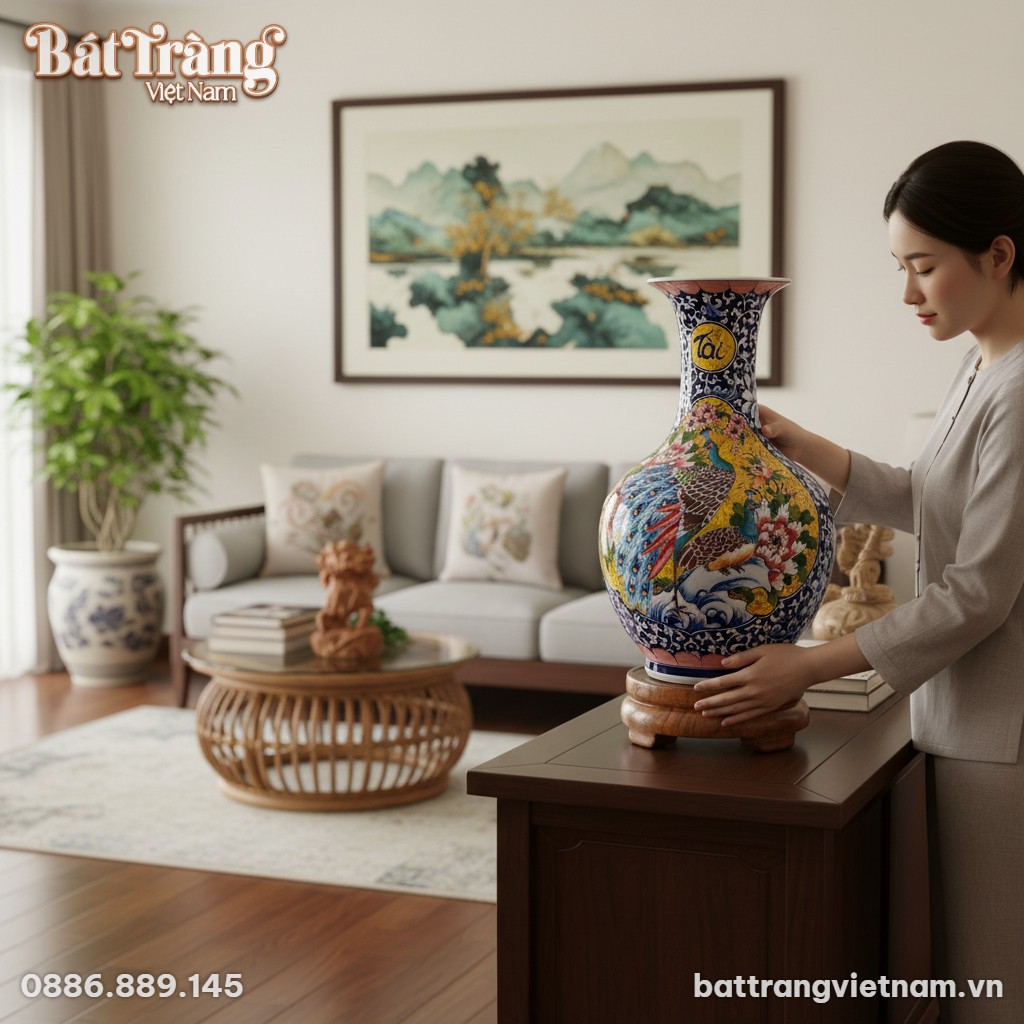 Ảnh cận cảnh tinh tế bình Tỏi Loe gốm sứ Bát Tr...