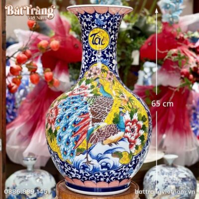 Kích thước Bình Tỏi Loe Vẽ Tay Họa Tiết Công Đào - Thuận Buồm BT-TB04