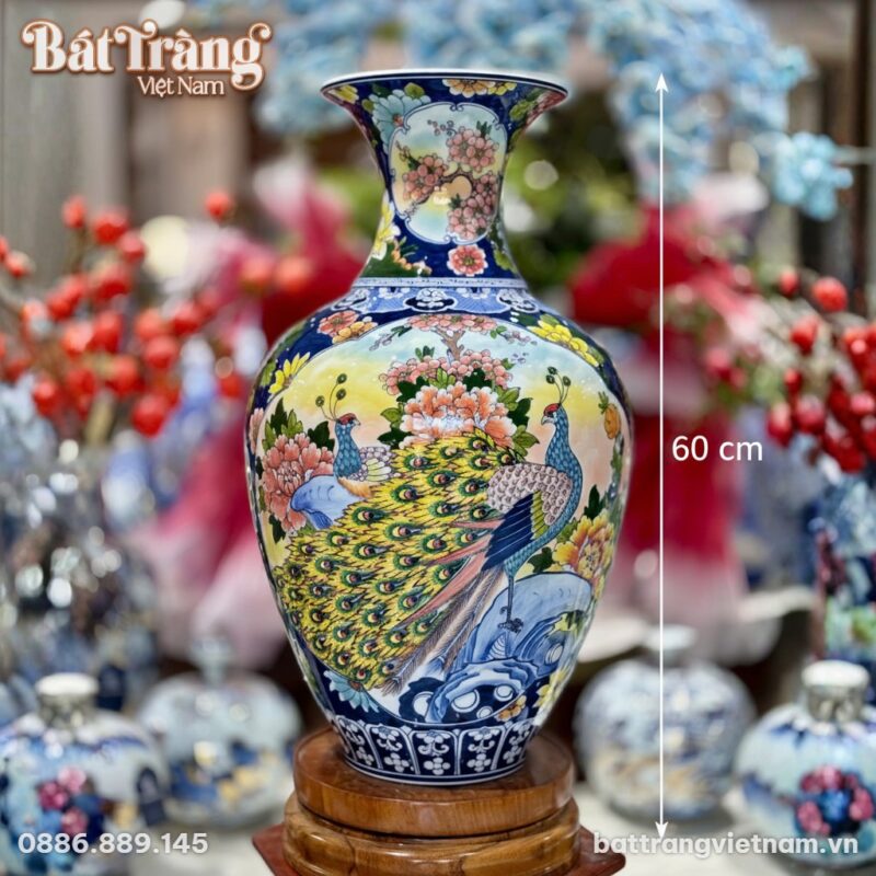 Kích thước Bình Tỏi Nhị Cảnh Hoa Văn Công Đào - Thuyền Buồm Bát Tràng BT-TB10