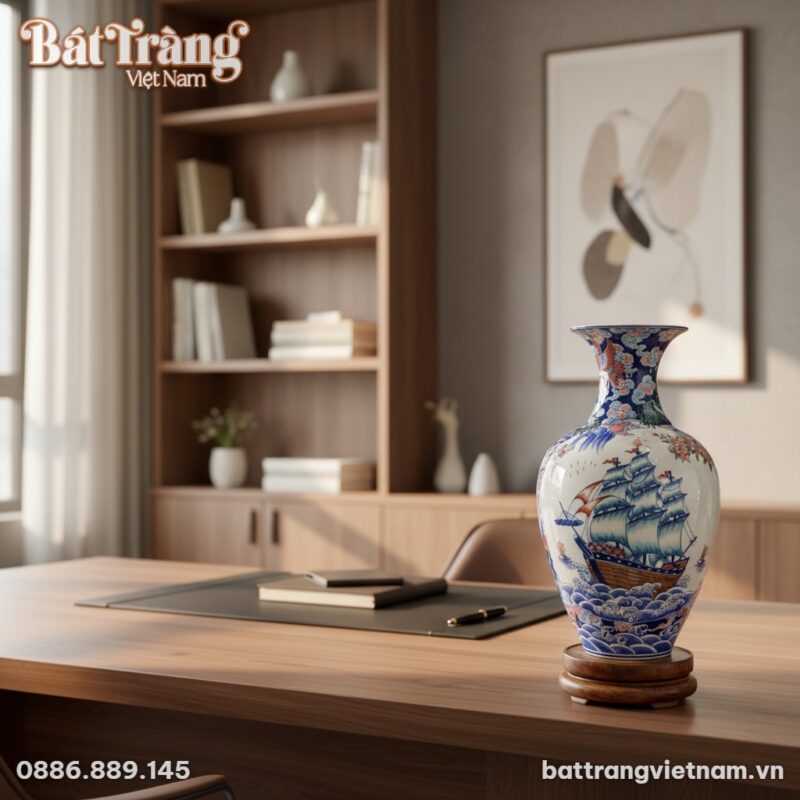 Bình tỏi gốm sứ Bát Tràng cao 60cm với họa tiết...