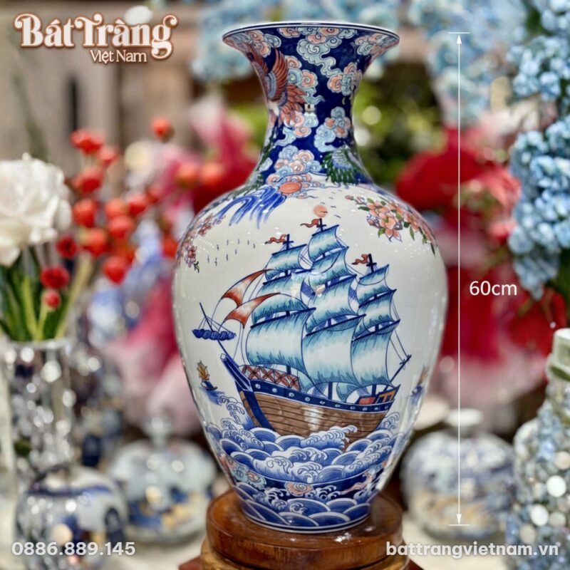 Kích thước Bình Tỏi Nhị Cảnh Hoa Văn Thuận Buồm - Công Đào Bát Tràng BT-TB11