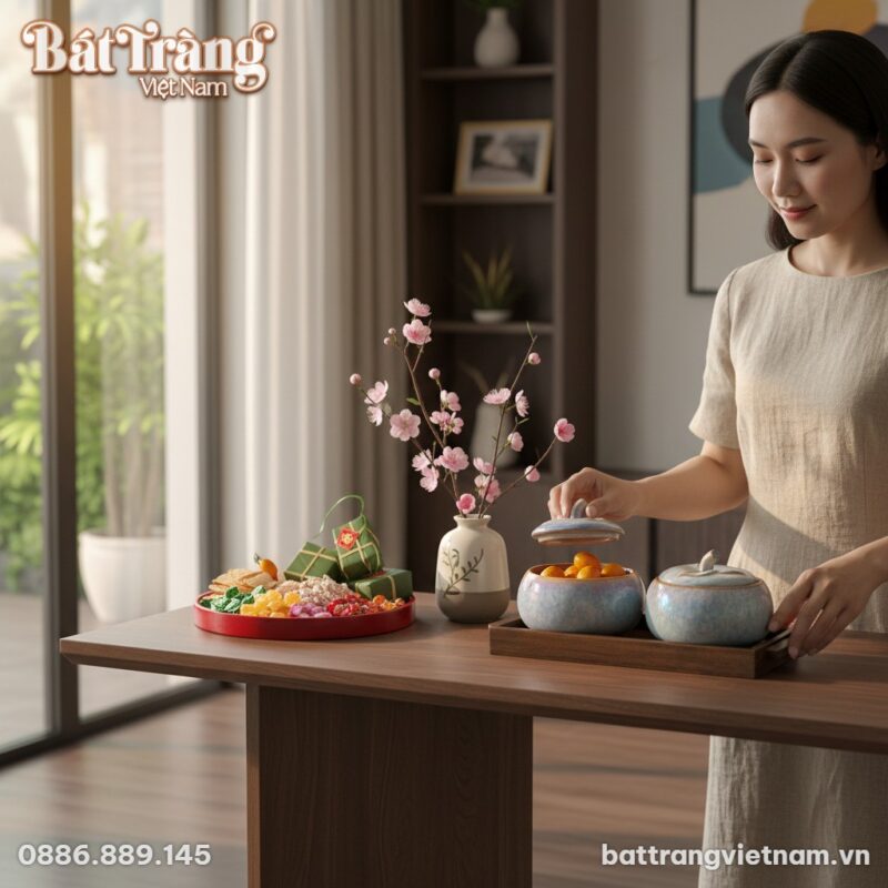 Bộ 2 hũ mứt men xanh hỏa biến dáng bí đặt tinh ...