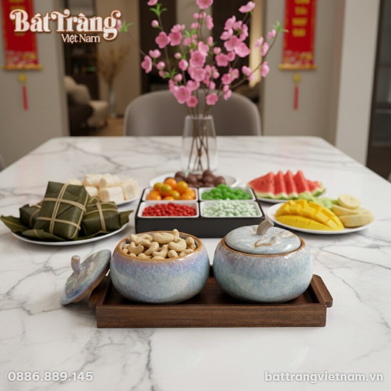 Chân dung nghệ thuật của bộ 2 hũ mứt dáng bí me...