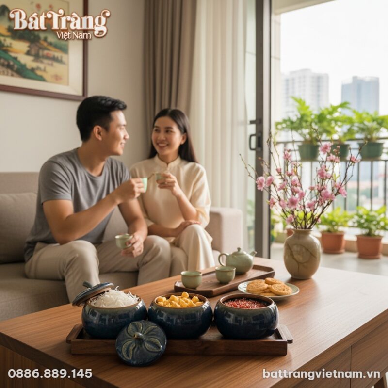 Bộ 3 hũ mứt dáng bí men hỏa biến trên bàn cà ph... Bộ 3 hũ mứt dáng bí men hỏa biến trên bàn cà ph...