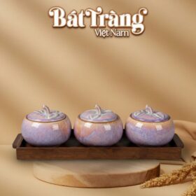 Bộ 3 Hũ Đựng Mứt Dáng Bí Men Hỏa Biến Tím Kèm Khay Gỗ BT-KM31
