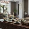 Bộ ấm chén men rạn cổ dáng vuông quai đồng vẽ Trúc Lâm Thất Hiền BT-AC66