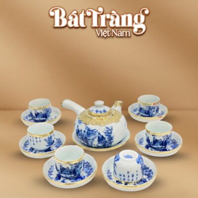 Bộ ấm chén quai ngang men lam Trúc Lâm Thất Hiền bọc đồng BT-AC58 - Ảnh đại diện