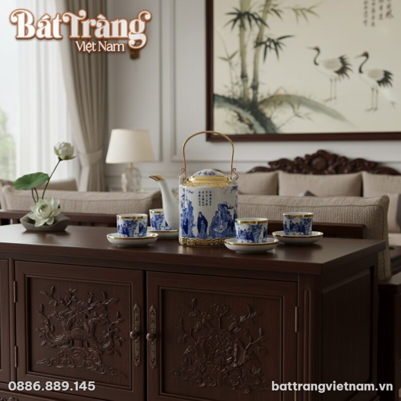 Bộ ấm tích gốm sứ Bát Tràng Trúc Lâm Thất Hiền ...