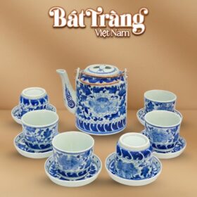 Bộ ấm tích men lam vẽ hoa dây Bát Tràng BT-AC53