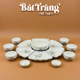 Bộ Bàn Ăn Hoa Mặt Trời Bát Tràng Họa Tiết Hoa Sen BT-MT03