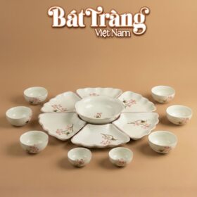 Bộ Bàn Ăn Hoa Mặt Trời Bát Tràng Họa Tiết Hoa Sen Hồng BT-MT05