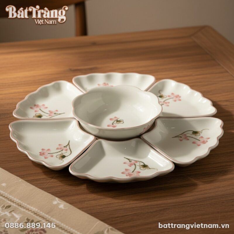 Cận cảnh tinh xảo Bộ Bàn Ăn Hoa Mặt Trời Bát Tr...