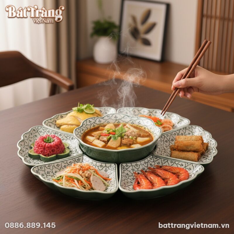 Cận cảnh tinh tế bộ đĩa Hoa Mặt Trời Bát Tràng ...