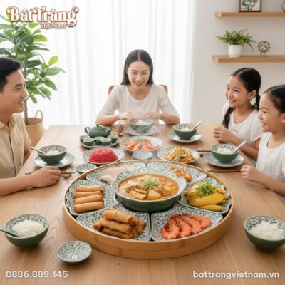 bộ bàn ăn Hoa Mặt Trời Bát Tràng màu xanh ngọc ...