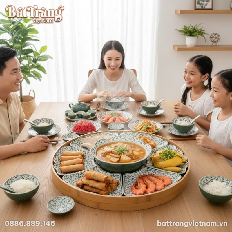 bộ bàn ăn Hoa Mặt Trời Bát Tràng màu xanh ngọc ...