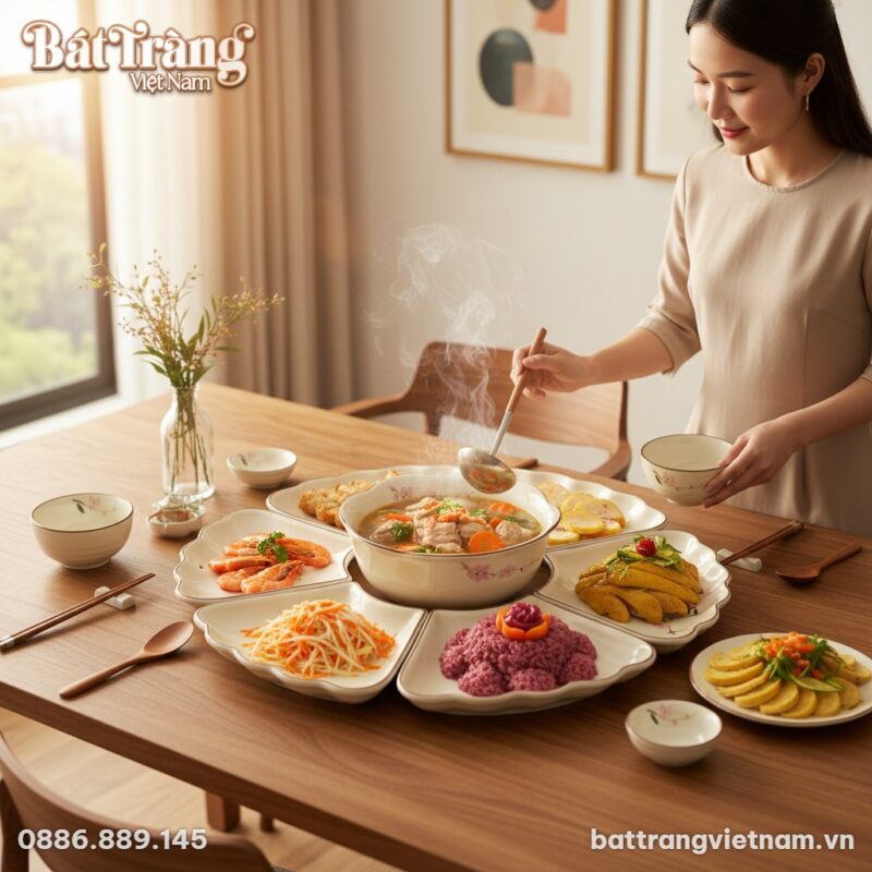 Bữa cơm gia đình ấm cúng tại một căn hộ Việt Na...