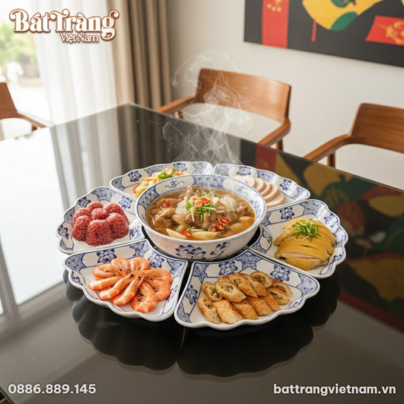 Cặp đôi trẻ đang trao tặng Bộ Bàn Ăn Hoa Mặt Tr...