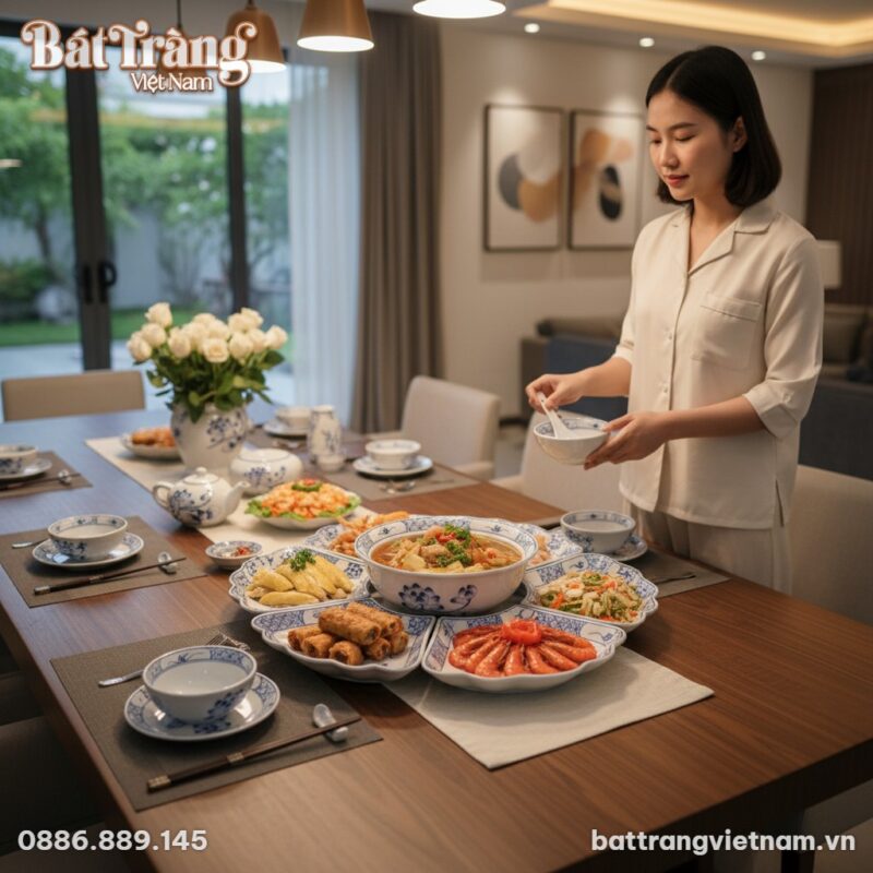 Bàn tiệc trang trọng với Bộ Bàn Ăn Hoa Mặt Trời...