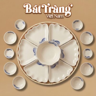 Bộ Bàn Ăn Hoa Mặt Trời Họa Tiết Sóng Xanh Bát Tràng BT-MT26 - Ảnh đại diện
