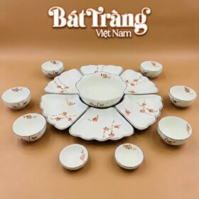 Bộ Bàn Ăn Hoa Mặt Trời Men Trắng Vẽ Đào Đỏ BT-MT06