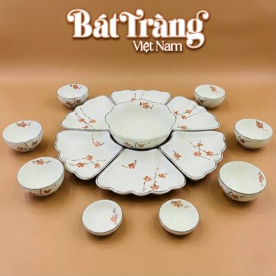 Bộ Bàn Ăn Hoa Mặt Trời Men Trắng Vẽ Đào Đỏ BT-MT06 - Ảnh đại diện