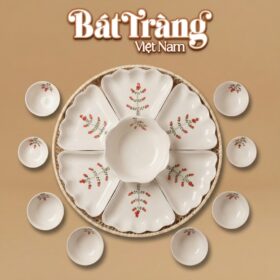 Bộ Bàn Ăn Hoa Mặt Trời Vẽ Hoa Gốm Sứ Bát Tràng BT-MT22