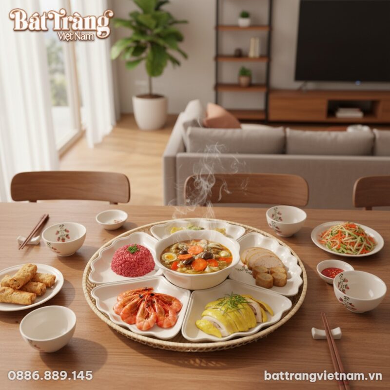 Bữa cơm gia đình ấm cúng tại một căn hộ hiện đạ...