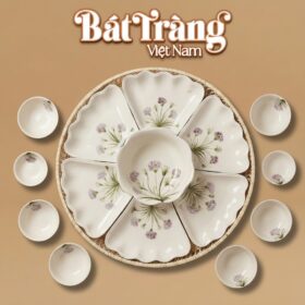 Bộ Bàn Ăn Hoa Mặt Trời Vẽ Hoa Tím Gốm Sứ Bát Tràng BT-MT24