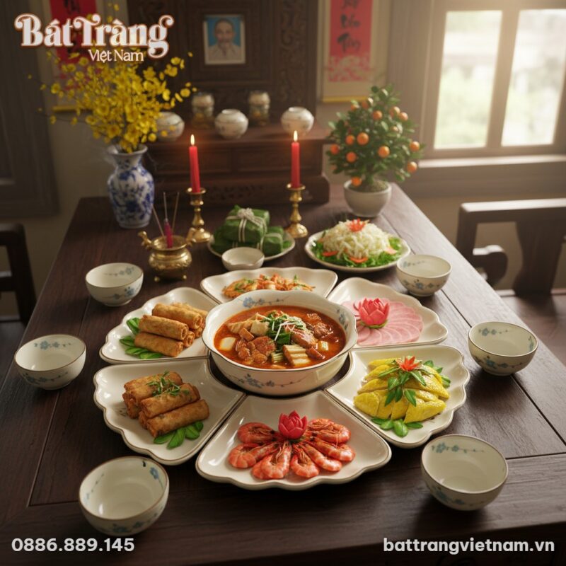 bộ bát đĩa Bát Tràng Hoa Mặt Trời họa tiết hoa ...