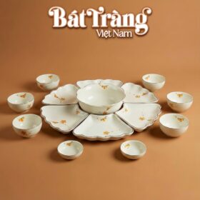 Bộ Bát Đĩa Hoa Mặt Trời Bát Tràng Họa Tiết Hoa Mai Vàng BT-MT02