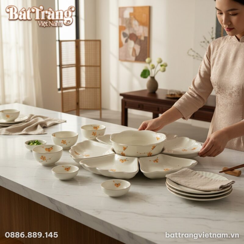 Một người phụ nữ thanh lịch đang nhẹ nhàng sắp ...