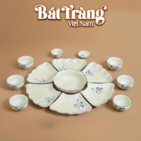 Bộ Bát Đĩa Hoa Mặt Trời Họa Tiết Hoa Xanh Thanh Nhã BT-MT01
