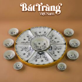 Bộ Bát Đĩa Hoa Mặt Trời Họa Tiết Sen Chuồn Bát Tràng BT-MT11