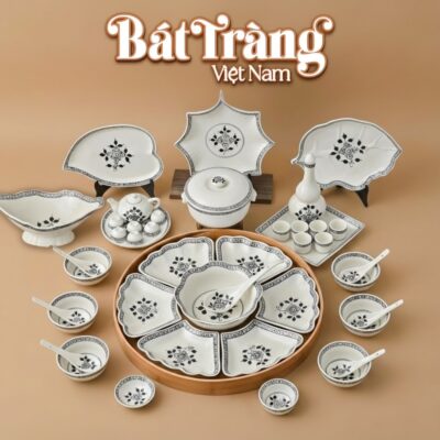 Bộ Bát Đĩa Hoa Mặt Trời Họa Tiết Sen Đen Bát Tràng BT-MT12 - Ảnh đại diện