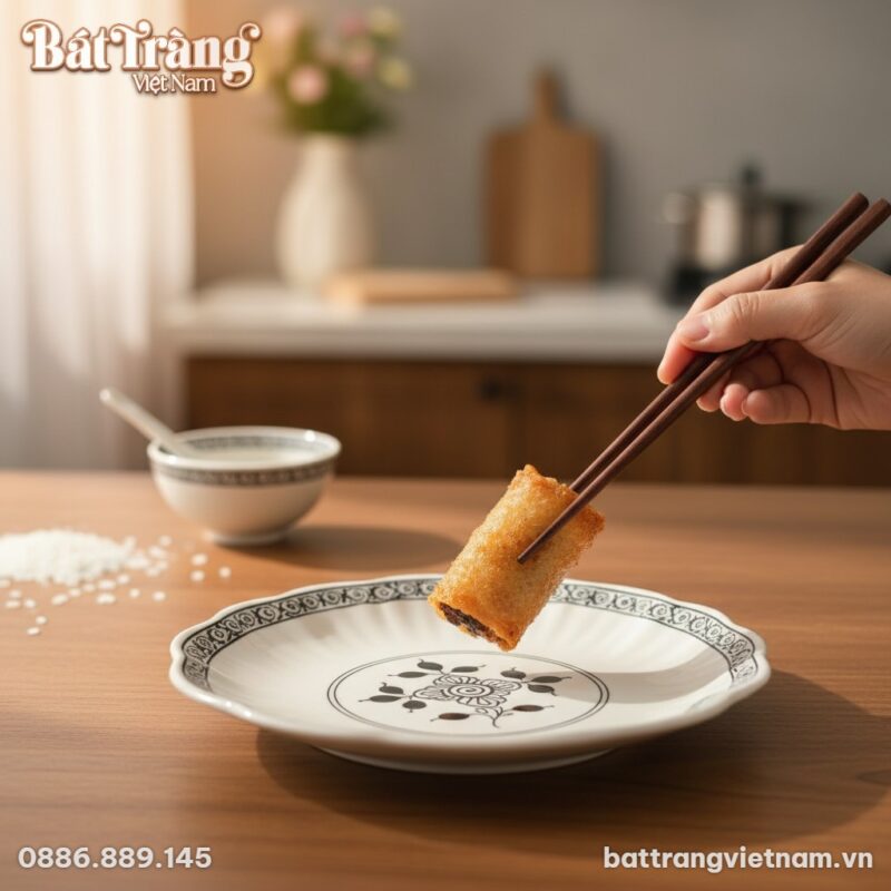 Cận cảnh một chiếc đĩa trong bộ bát đĩa Hoa Mặt...