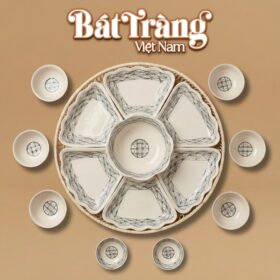 Bộ Bát Đĩa Hoa Mặt Trời Hoa Văn Hoa Đen Bát Tràng BT-MT20