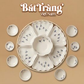 Bộ Bát Đĩa Hoa Mặt Trời Vẽ Đàn Chuồn Bát Tràng BT-MT21