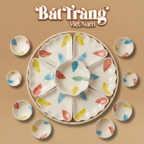 Bộ Bát Đĩa Hoa Mặt Trời Vẽ Cá Màu Bát Tràng BT-MT23