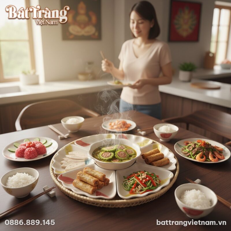 cận cảnh Bộ Bát Đĩa Hoa Mặt Trời Vẽ Cá Màu Bát ...