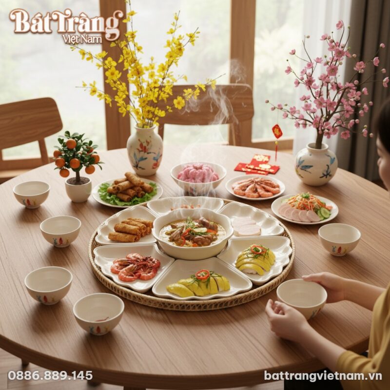 Bộ Bát Đĩa Hoa Mặt Trời Vẽ Cá Bát Tràng BT-MT25...