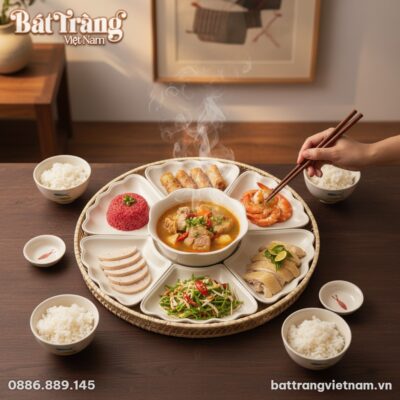 Góc bàn ăn gia đình Việt Nam hiện đại với bộ Bá...