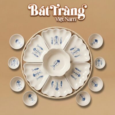 Bộ Bát Đĩa Hoa Mặt Trời Vẽ Cá Men Trắng Bát Tràng BT-MT19 - Ảnh đại diện