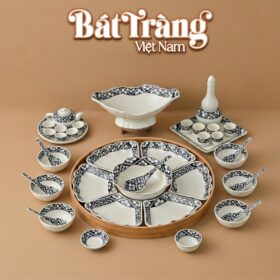 Bộ Bát Đĩa Hoa Mặt Trời Vẽ Tay Hoa Đen Viền BT-MT17