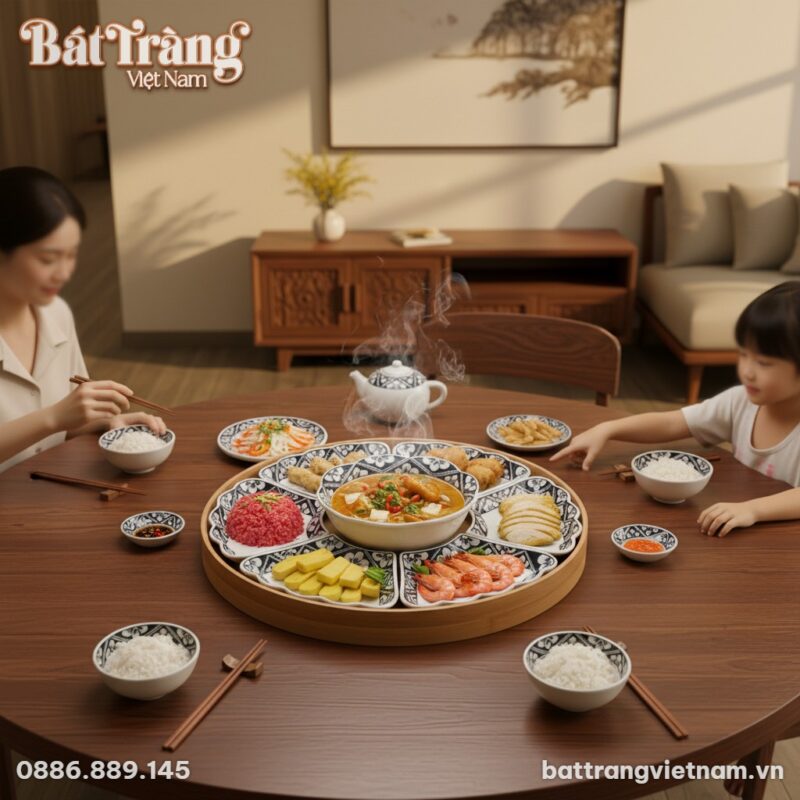 Cảnh sum họp gia đình Việt Nam hiện đại, bộ bát...