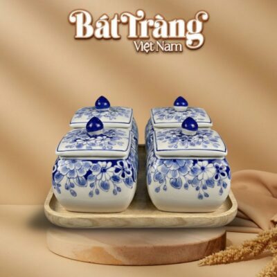 Bộ Hũ Mứt Dáng Vuông Vẽ Hoa Men Lam Gốm Sứ Bát Tràng BT-KM36 - Ảnh đại diện