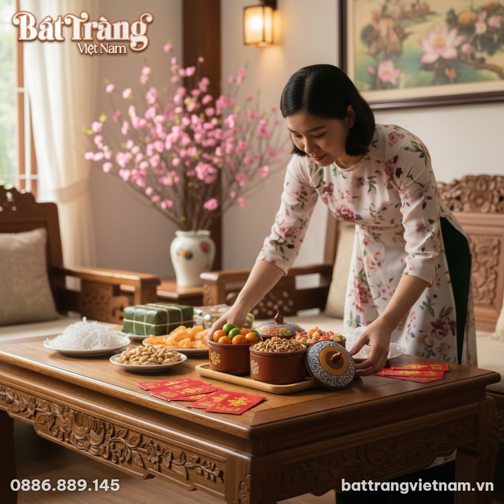 Bộ hũ gốm sứ họa tiết thổ cẩm đặt làm điểm nhấn...