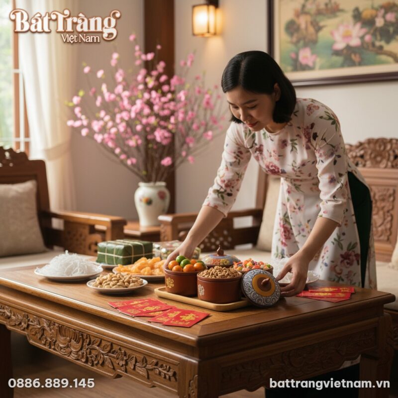 1 người phụ nữ Việt Nam đang đặt Bộ hũ gốm sứ h... 1 người phụ nữ Việt Nam đang đặt Bộ hũ gốm sứ h...