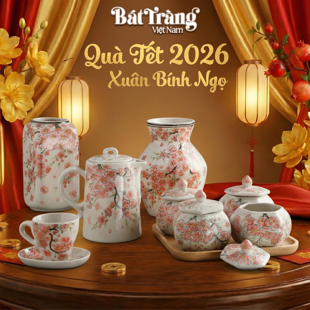 Bộ Quà Tặng Tết Gốm Sứ Hoa Anh Đào Xuân An Khang BT-QTT04