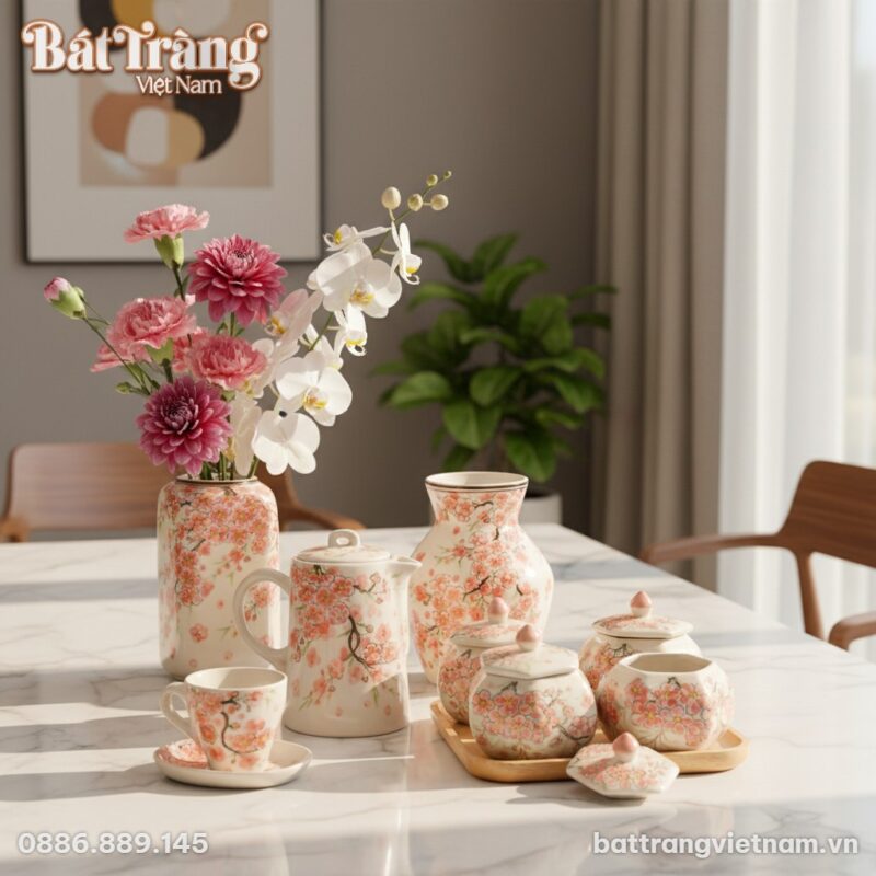 Cận cảnh Bộ Quà Tặng Tết Gốm Sứ Hoa Anh Đào Xuâ... Cận cảnh Bộ Quà Tặng Tết Gốm Sứ Hoa Anh Đào Xuâ...