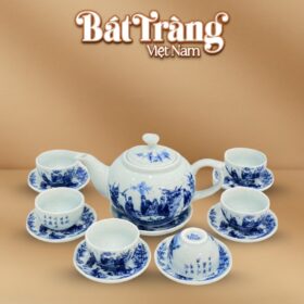 Bộ trà dáng quả hồng họa tiết Trúc Lâm Thất Hiền BT-AC52